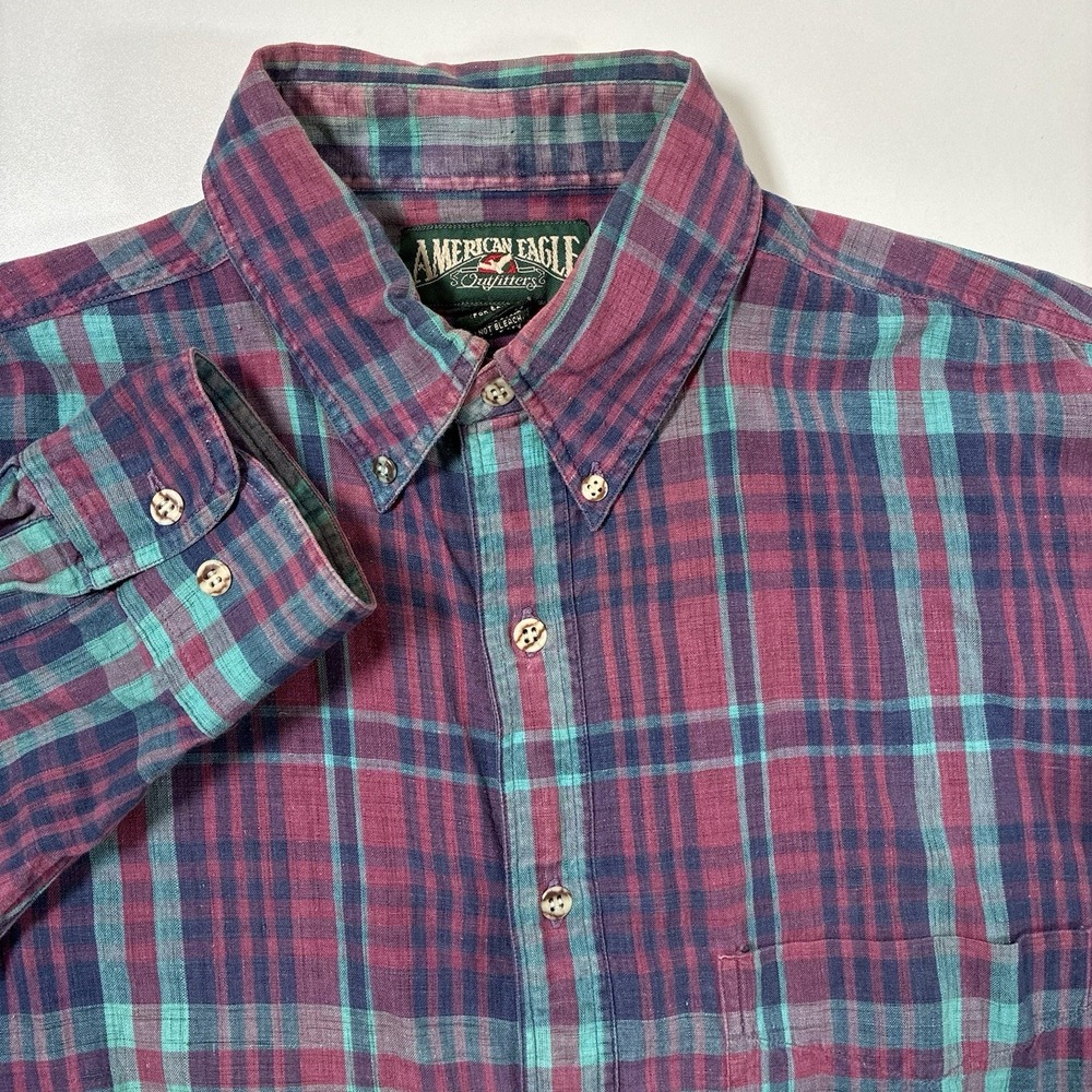 Vintage American Eagle Shirt Medium Button Down Pastel Plaid Nordic 90s Y2K